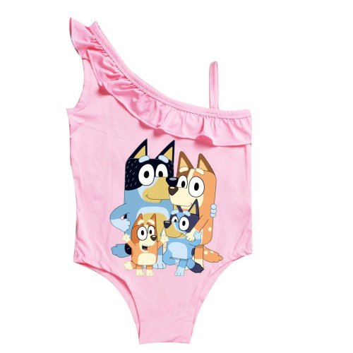 Girls Cute Dog Bluey Print 1 Shoulder One Piece Bathing Suit Swimwear