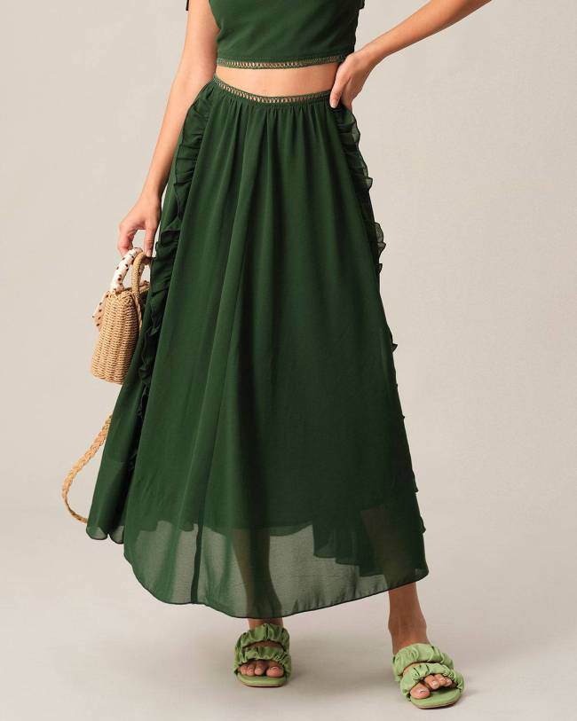The Solid Color Ruffle Trim Skirt