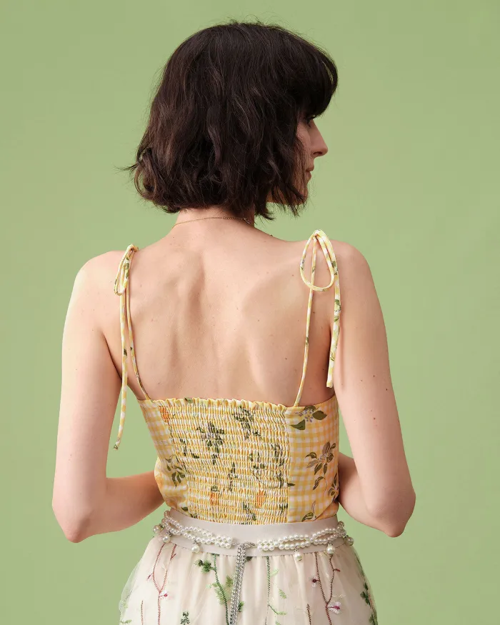 The Yellow Tie Shoulder Plaid Cami Top