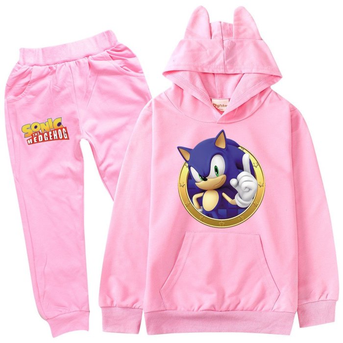 Sonic The Hedgehog Print Girls Boys Hoodie Pants Suit Long Outfit Set