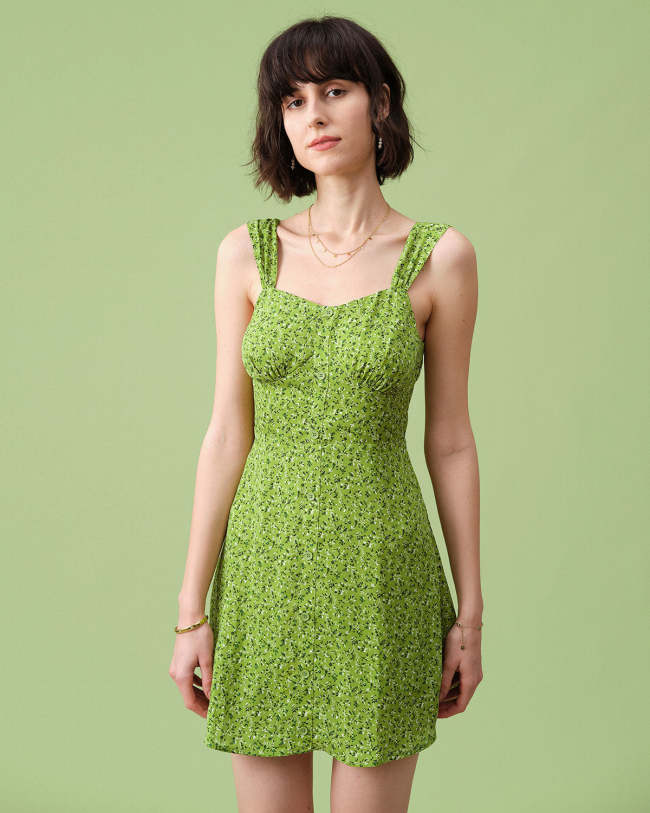 The Green Sweetheart Neck Backless A-Line Mini Dress