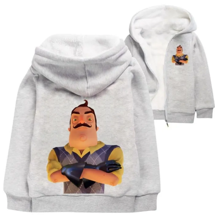 Hello Neighbor Print Girls Boys Zip Up Fleece Lined Kids Cotton Hoodie