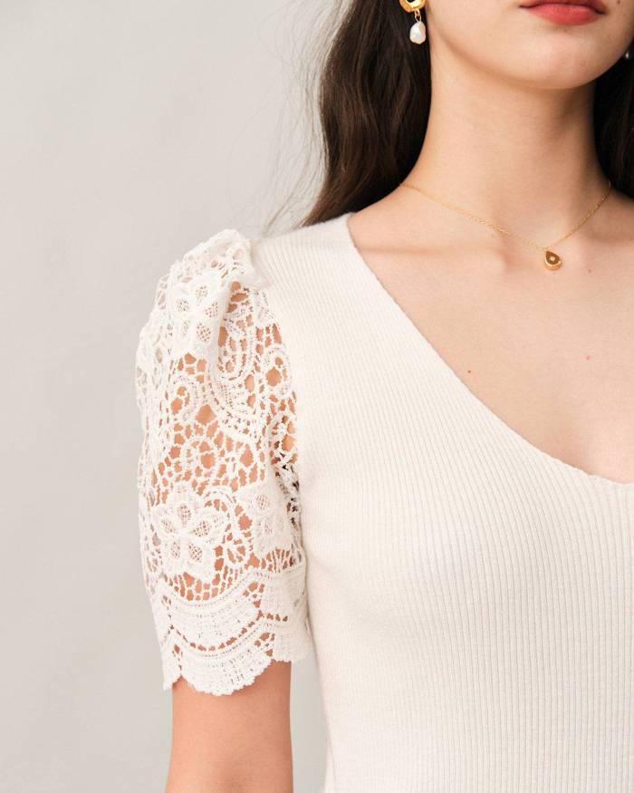 The Lace Puff Sleeve Knit Top