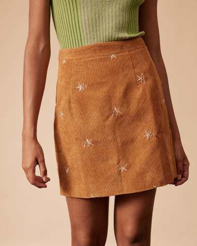 The Corduroy Embroidery High Waisted Mini Skirt