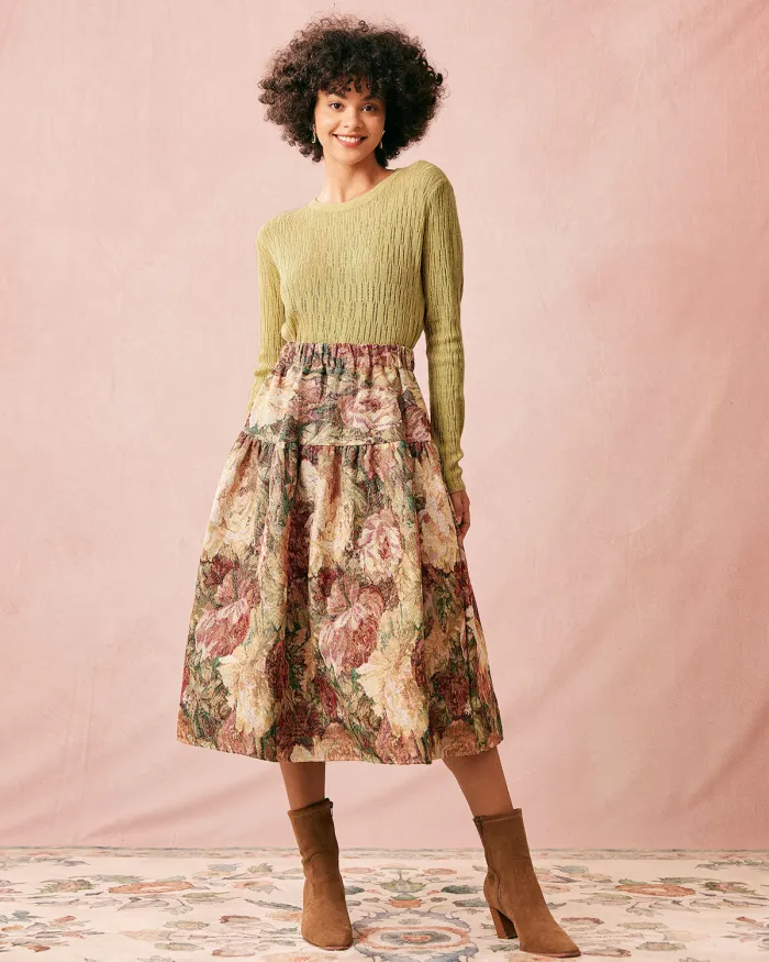 The High Waisted Floral Tiered Midi Skirt