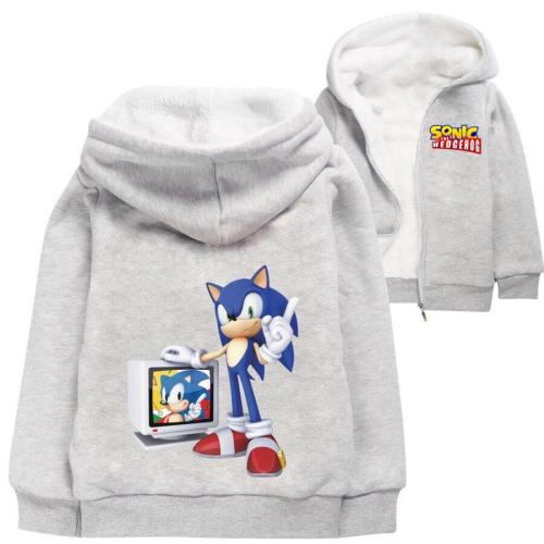 Sonic The Hedgehog Monitor Print Girls Boys Fleece Lined Zip Up Hoodie