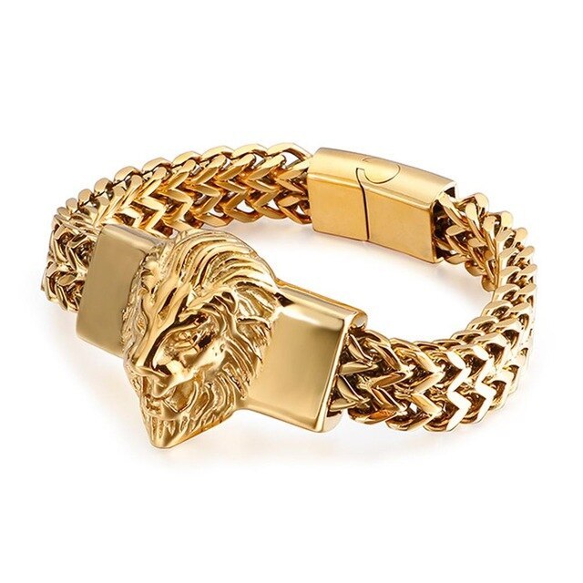 Cool Gold Color Lion Head Bracelet Stainless Steel
