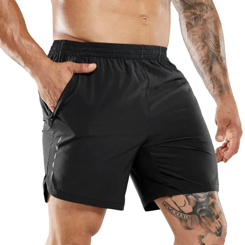 Men 7 Inch Running Shorts Quick Dry With Zipper Pockets