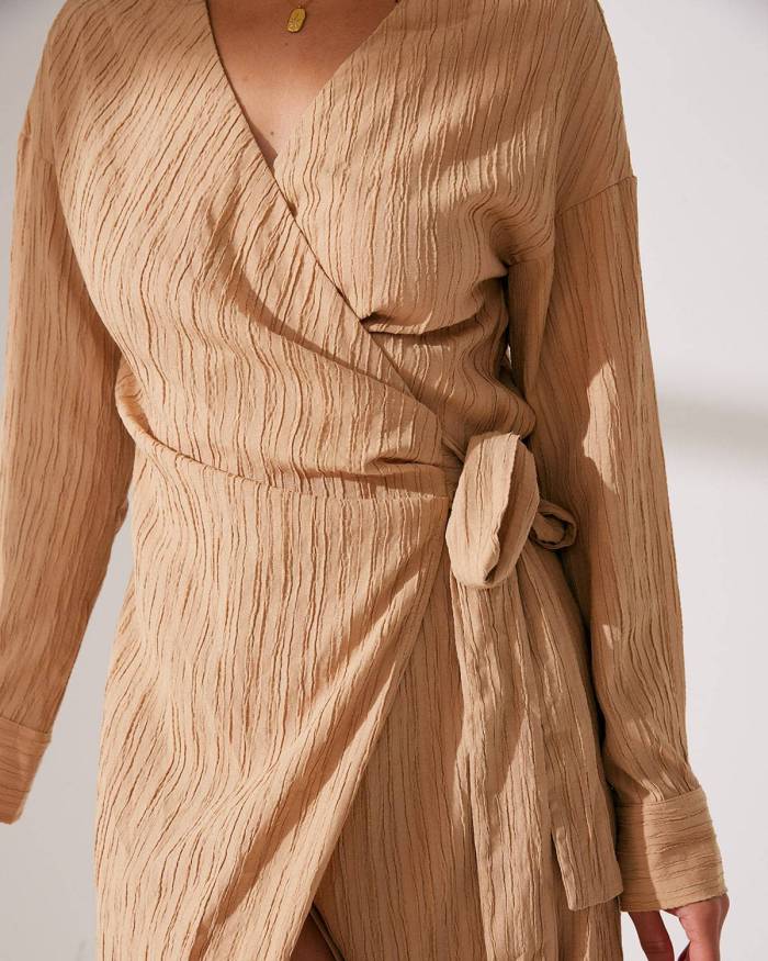 The Solid Wave Textured Wrap Dress