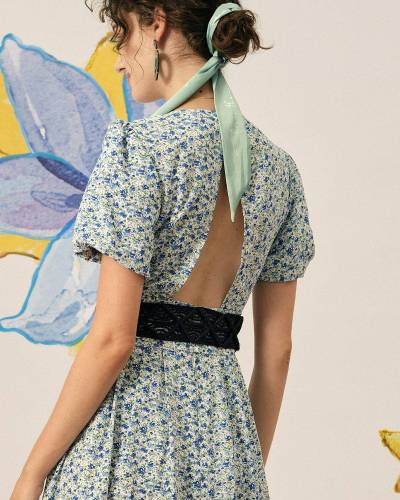 The Ruffle Backless Floral Midi Dress