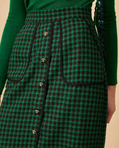 The Fake Button Tweed Midi Skirt