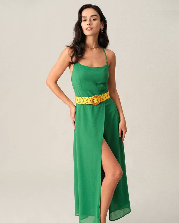 The Solid Backless Split Maxi Dress