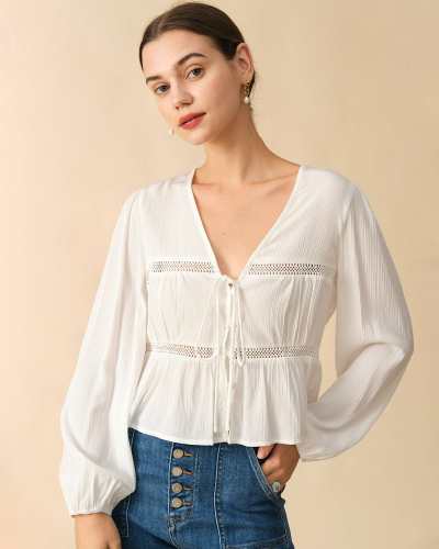 The Spliced Tie Front Cutout Blouse