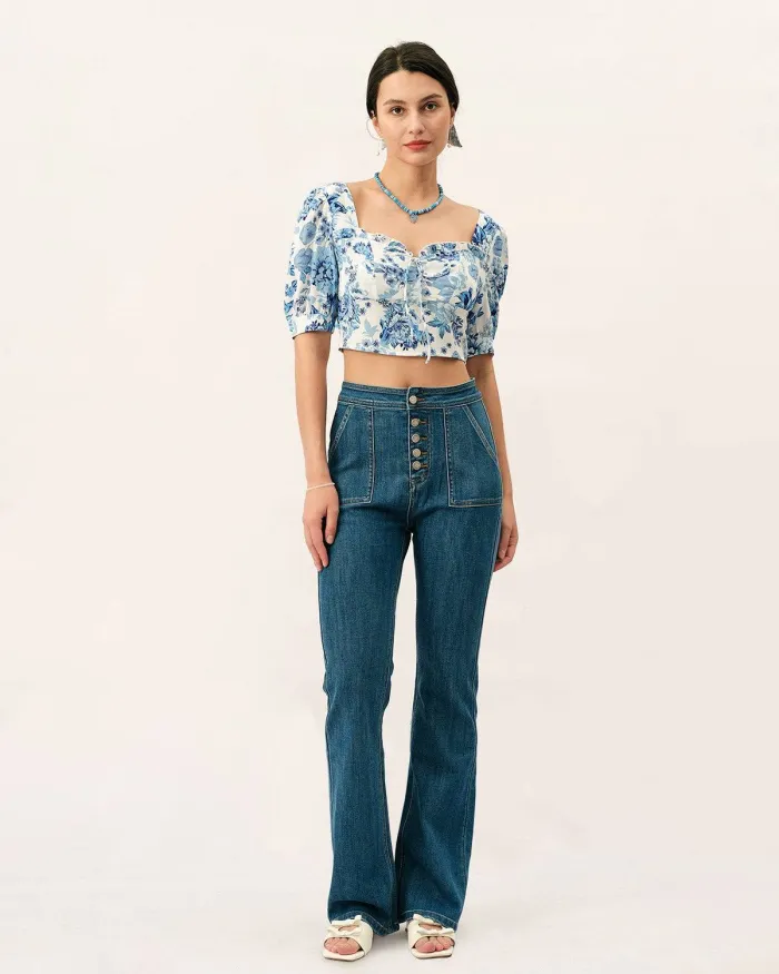 The Puff Sleeve Frill Trim Crop Blouse
