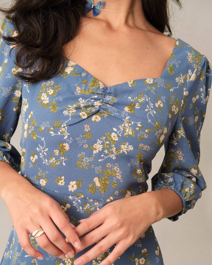 The Tie Back Floral Ruched Midi Dress