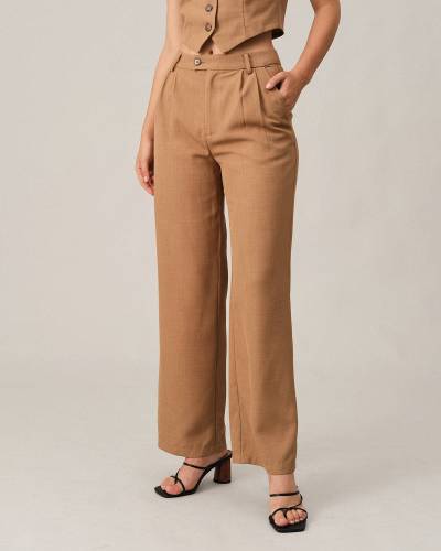 The Solid Pleated High-Waisted Pants