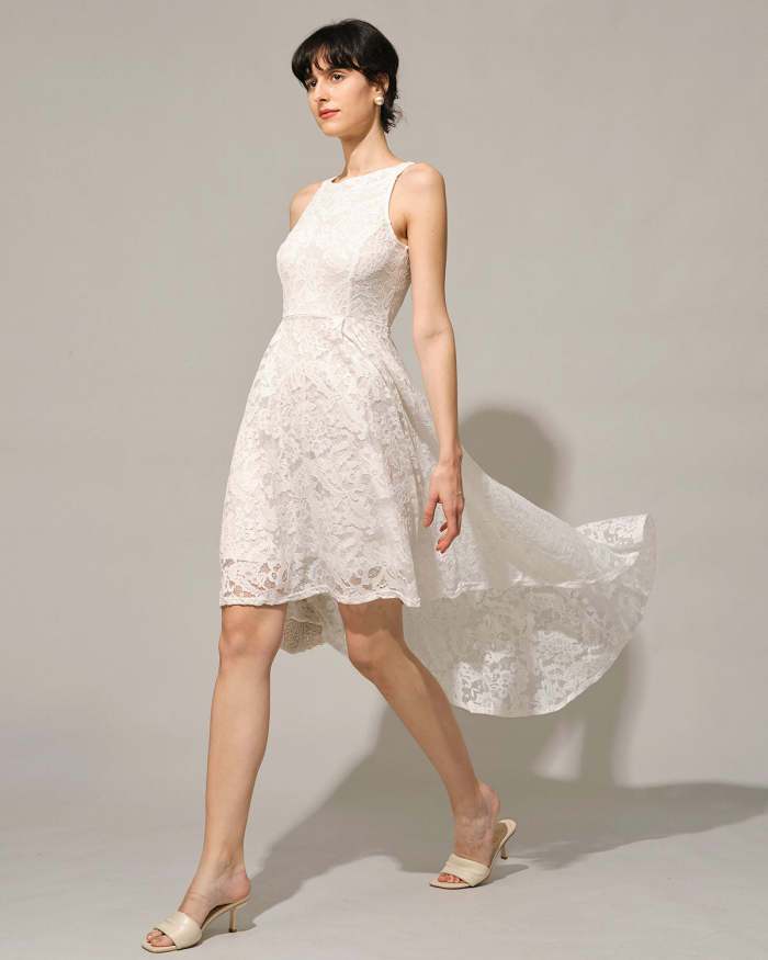 The White Lace High Low Sleeveless Midi Dress