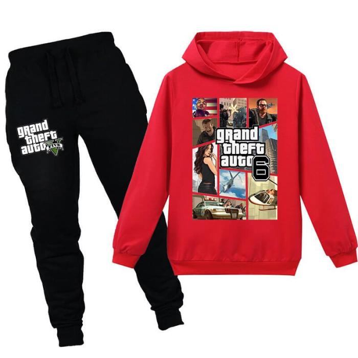 Grand Theft Auto 6 Boys Girls Cotton Hoodie And Sweatpants Sport Suit