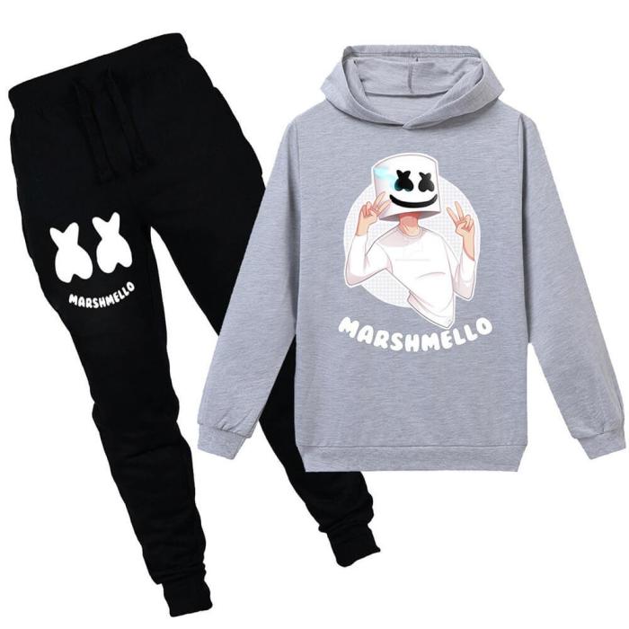 Yeah Dj Marshmello Print Boys Girls Cotton Hoodie And Sweatpants Suit