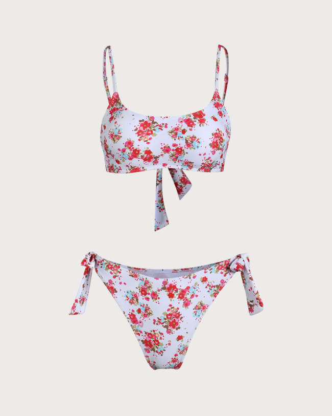 The Pink U Neck Floral Bikini Set