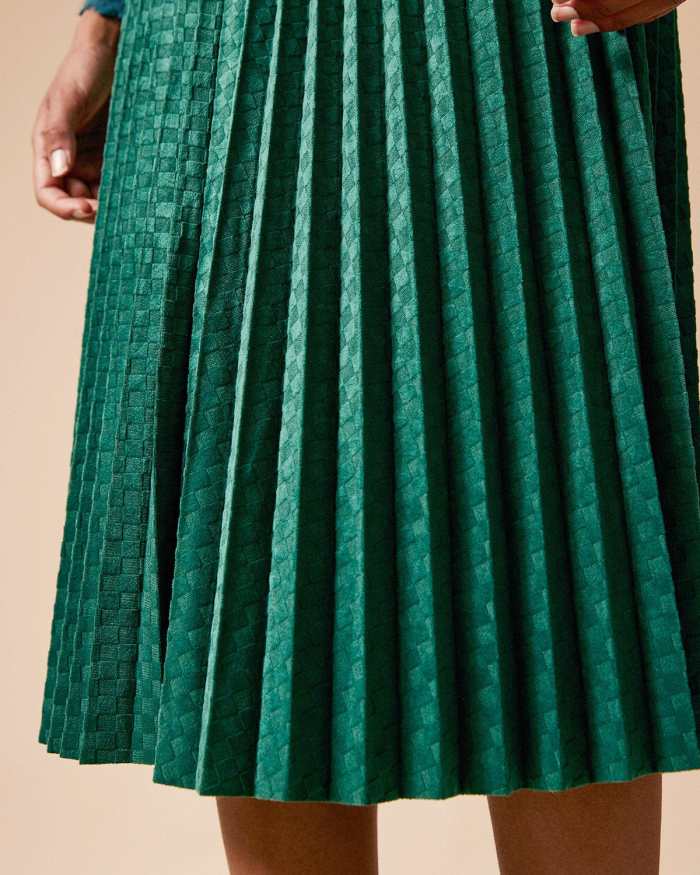 The Green High Waisted Jacquard Pleated Skirt