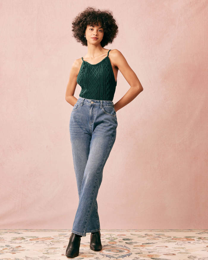 The Dark Green Halter Knit Cami Top