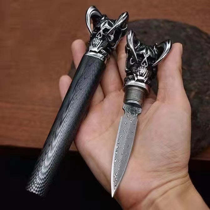 Cool Skull Damascus Knife Camping Tool