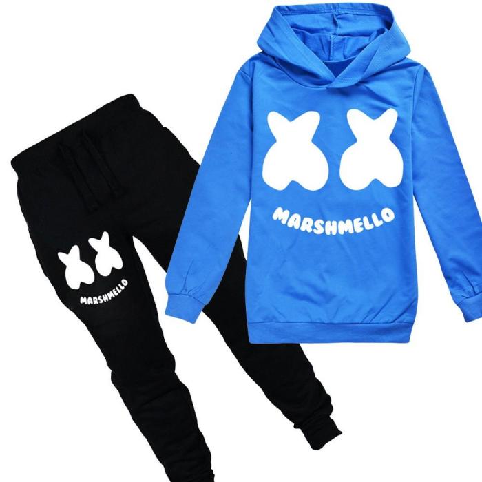 Boys Girls Dj Marshmello Print Cotton Hoodie And Sweatpants Child Suit