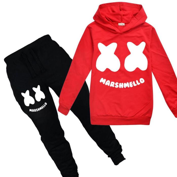 Boys Girls Dj Marshmello Print Cotton Hoodie And Sweatpants Child Suit
