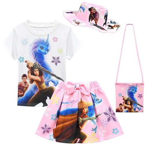 Raya And The Last Dragon Print Girls Summer T Shirt Skirt Suit Costume