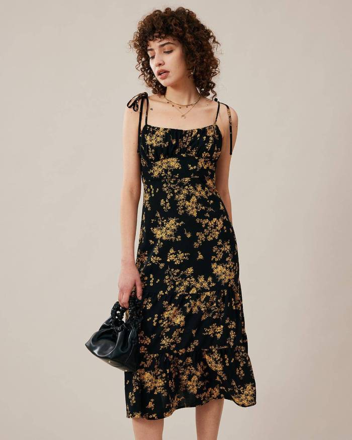 The Tie Strap Pleated Floral Dress