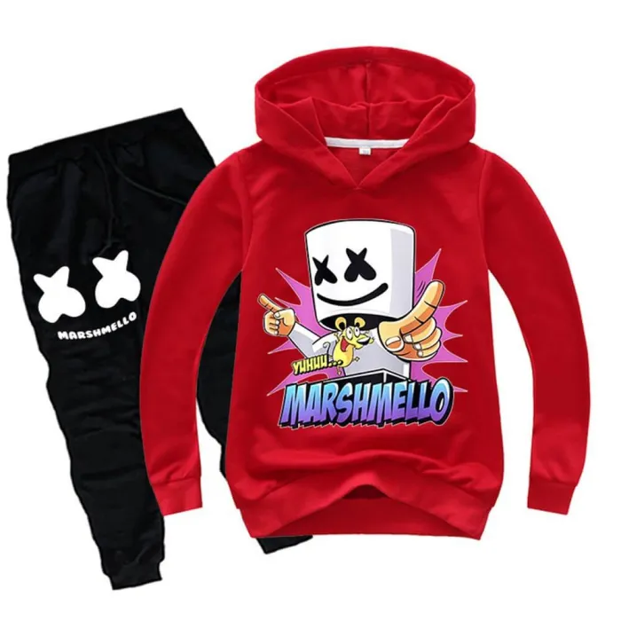 Boys Girls Yeah Dj Marshmello Print Cotton Hoodie And Sweatpants Suit