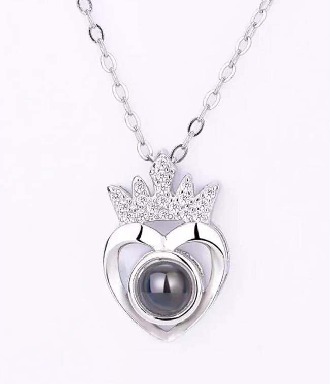 I Love You 100 Languages Projection Crown Heart Pendant Necklace