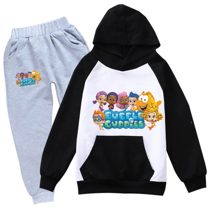 Boys Girls Bubble Cute Guppies Print Pullover Hoodie Sweatpants 2 Sets