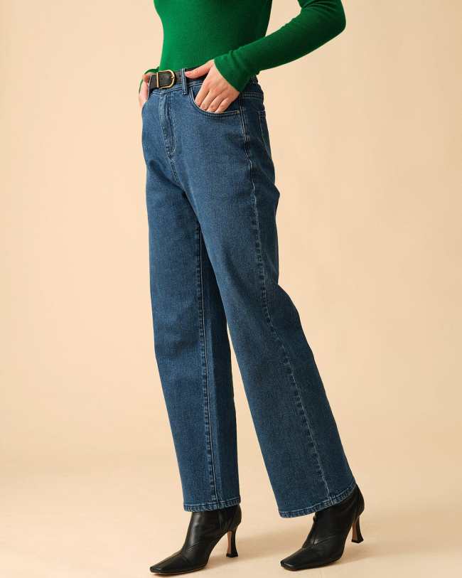 The Solid High Waisted Straight-Legs Jeans