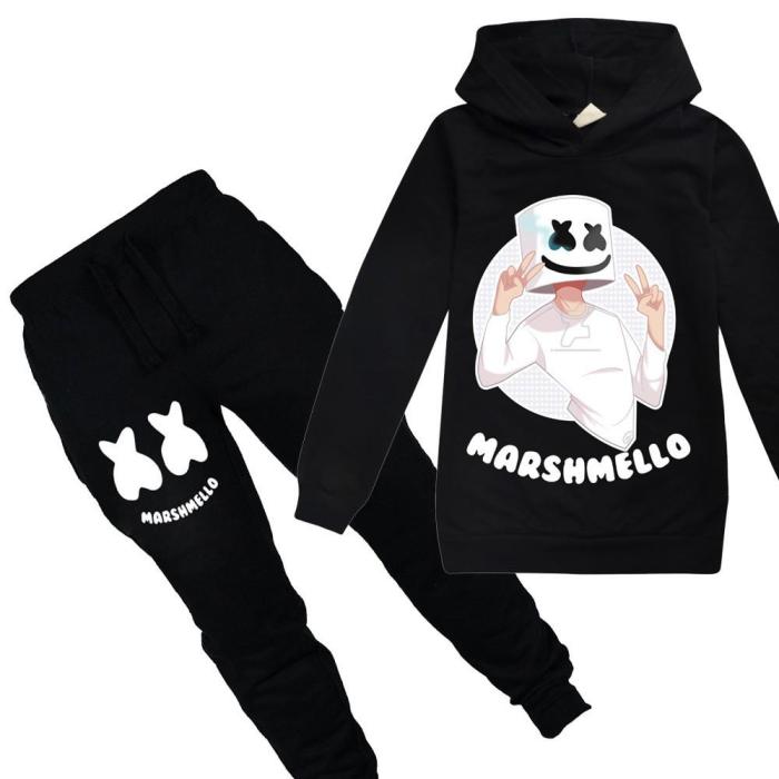 Yeah Dj Marshmello Print Boys Girls Cotton Hoodie And Sweatpants Suit