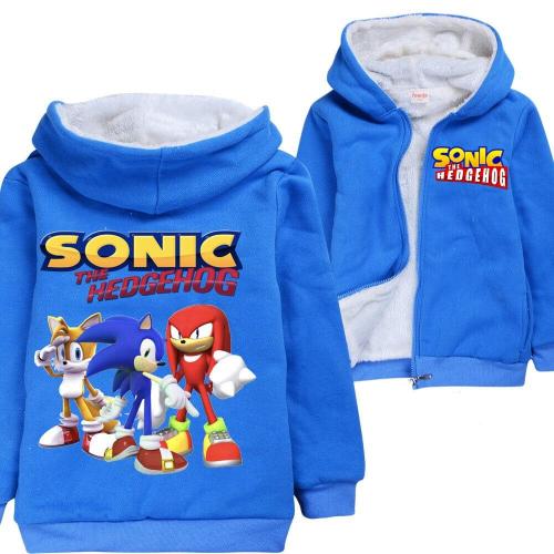 Sonic The Hedgehog Boys Blue Fleece Lined Zip Up Cotton Winter Hoodie