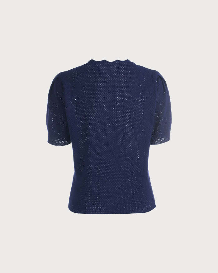 The Navy Cherry Pattern V Neck Knit Top