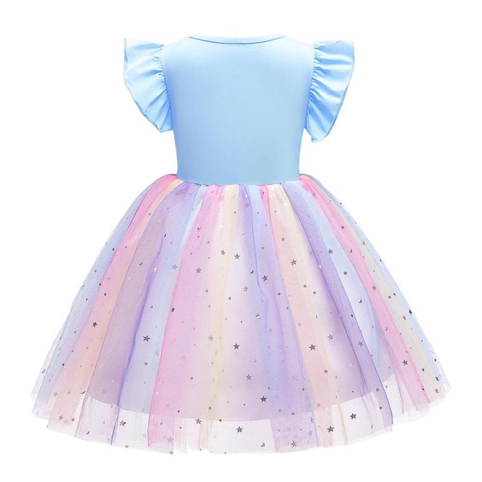 Girls Heart Lace Beaded Unicorn Star Sequins Rainbow Tulle Dress
