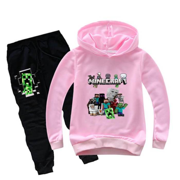 Boys Girls Minecraft Print Kids Cotton Hoodie And Sweatpants Tracksuit