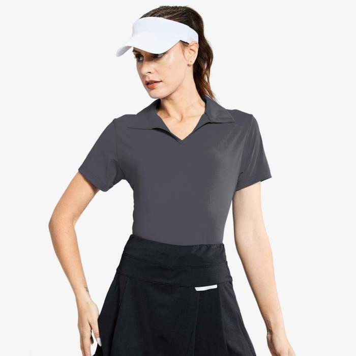 Women Golf Polo Shirts Collared V Neck Short Sleeve Tennis Shirt