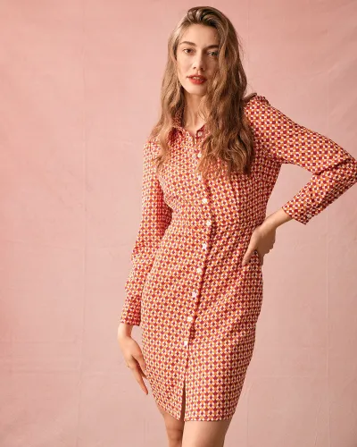 The Lapel Button Up Long Sleeve Mini Dress
