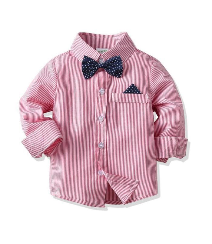 Boys Pink Cotton Shirt With Bow Tie N White Suspender Pants Outfit Set
