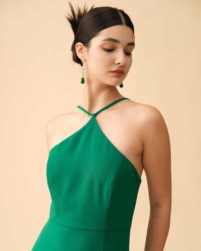 The Solid Backless Side Slit Maxi Dress