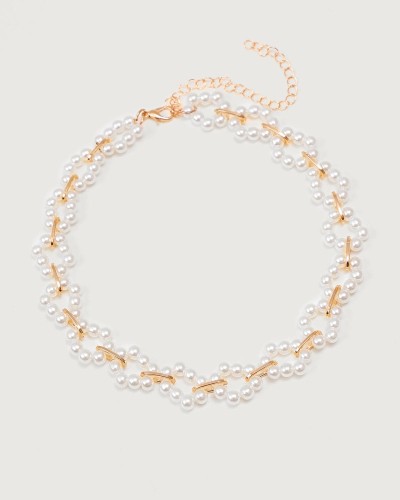 The Flower-Shaped Pearl Beaded Choker Necklace