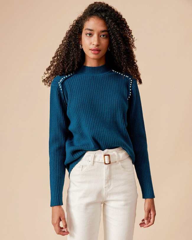 The Blue Pearl Decor Mock Neck Knit Top