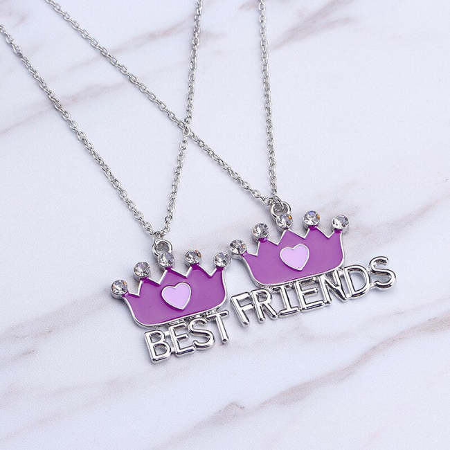 2Pcs/Sets Best Friends Crown Stitching Pendant Necklaces Bff Friendship Crystal Jewelry Gifts Girlfriends