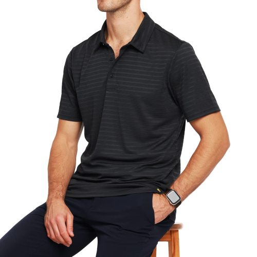 Men Striped Polo Shirts Quick Dry Casual Golf Collared Shirt