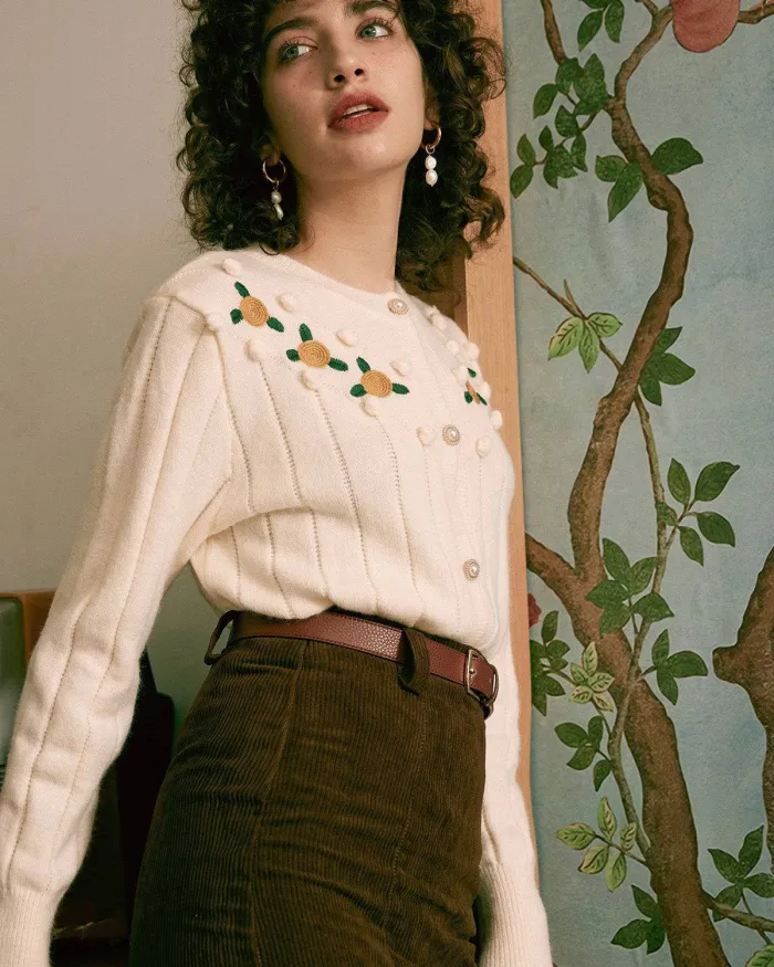 The Floral Embroidered Wool Cardigan