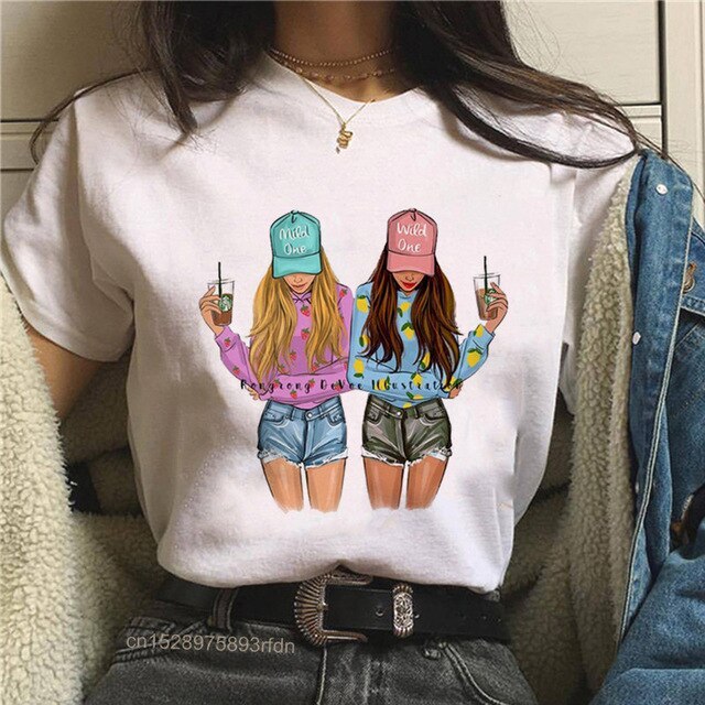 Women Best Friends Girl T-Shirt Girl Summer Casual Tops